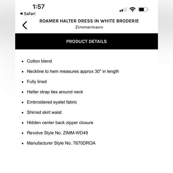 ZIMMERMANN Roamer White Eyelet Backless Halter Dress 💫RARE FIND💫 size 6 - Picture 9 of 9